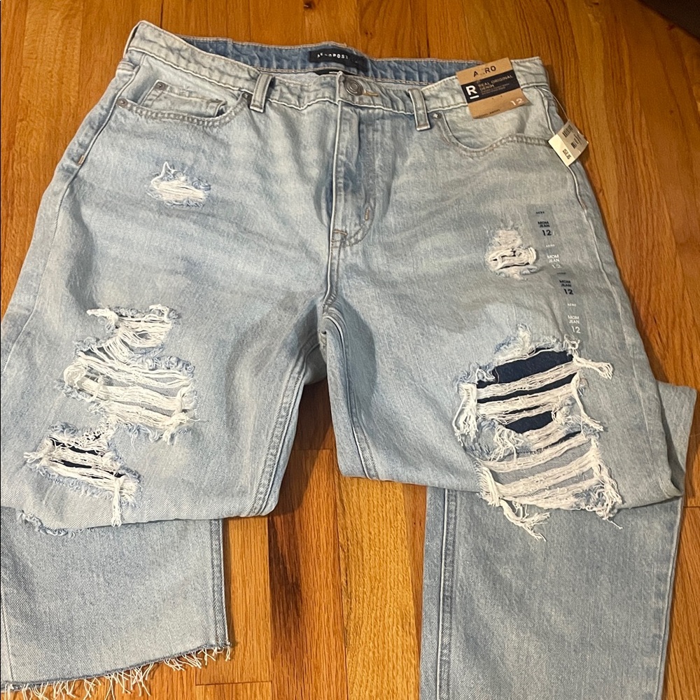 Aeropostale Blue High Rise Distressed Jeans